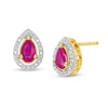 Pear-Shaped Ruby and 0.07 CT. T.W. Diamond Frame Vintage-Style Stud Earrings in 10K Gold