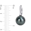Thumbnail Image 2 of 11.0-12.0mm Black Tahitian Cultured Pearl and 0.12 CT. T.W. Diamond Drop Earrings in 10K White Gold