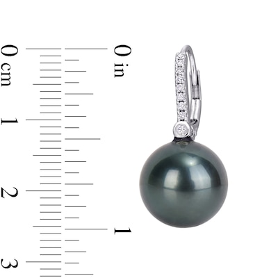 11.0-12.0mm Black Tahitian Cultured Pearl and 0.12 CT. T.W. Diamond Drop Earrings in 10K White Gold