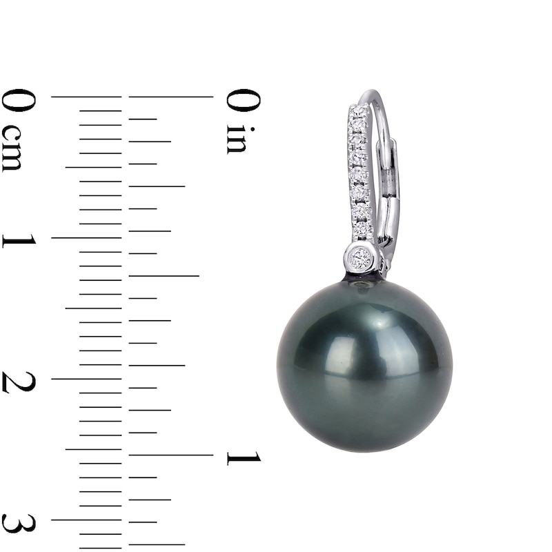 11.0-12.0mm Black Tahitian Cultured Pearl and 0.12 CT. T.W. Diamond Drop Earrings in 10K White Gold