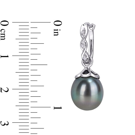 9.0-9.5mm Baroque Black Tahitian Cultured Pearl and Diamond Accent Dangle Drop Earrings in 10K White Gold