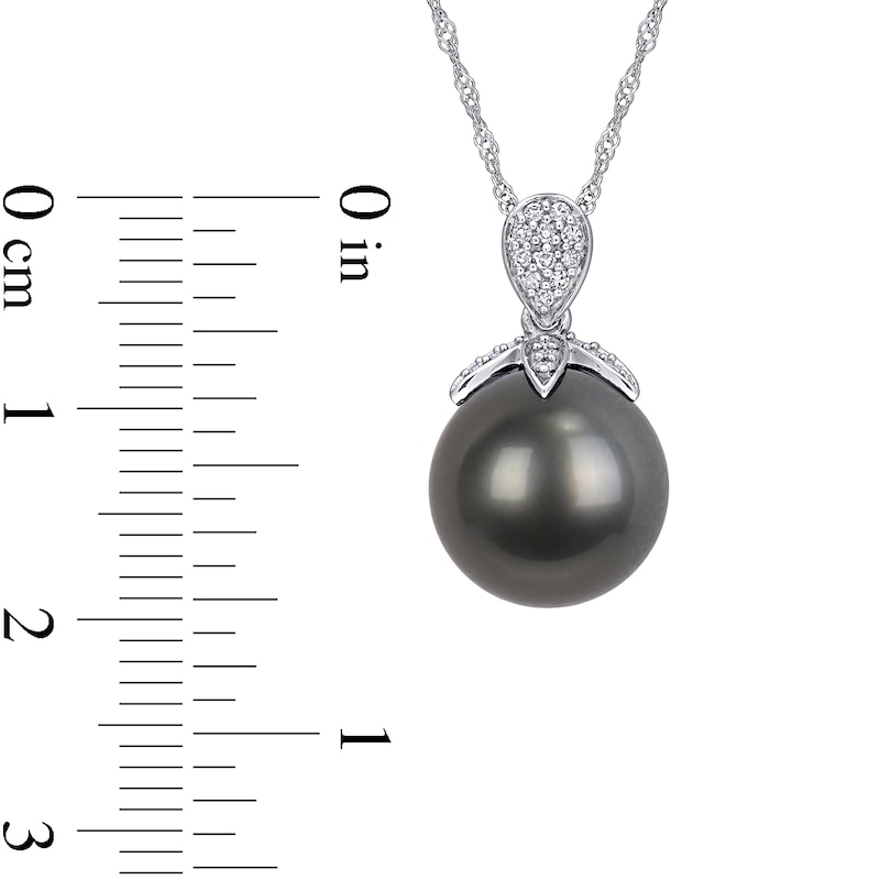 11.0-12.0mm Black Tahitian Cultured Pearl and 0.10 CT. T.W. Composite Diamond Drop Pendant in 10K White Gold-17"|Peoples Jewellers