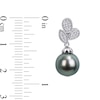Thumbnail Image 2 of Baroque Black Tahitian Cultured Pearl and 0.19 CT. T.W. Composite Diamond Leaves Drop Earrings in 10K White Gold