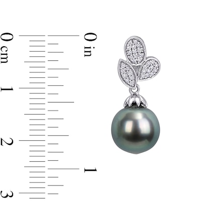 Baroque Black Tahitian Cultured Pearl and 0.19 CT. T.W. Composite Diamond Leaves Drop Earrings in 10K White Gold