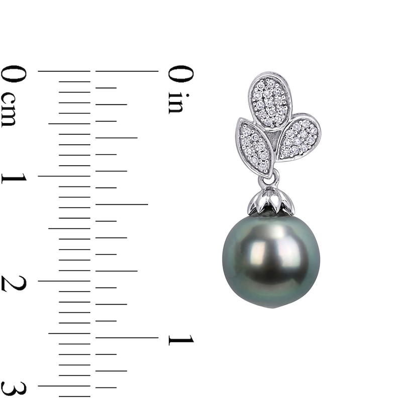 Baroque Black Tahitian Cultured Pearl and 0.19 CT. T.W. Composite Diamond Leaves Drop Earrings in 10K White Gold