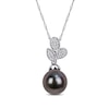 Thumbnail Image 0 of 9.0-9.5mm Baroque Black Tahitian Cultured Pearl and 0.09 CT. T.W. Diamond Leaves Pendant in 10K White Gold-17"