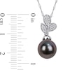 Thumbnail Image 2 of 9.0-9.5mm Baroque Black Tahitian Cultured Pearl and 0.09 CT. T.W. Diamond Leaves Pendant in 10K White Gold-17"