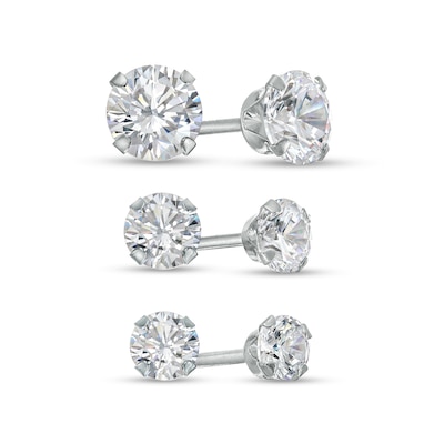 Cubic Zirconia Solitaire Stud Earrings Set in 14K White Gold