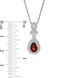 Pear-Shaped Garnet and Diamond Accent Teardrop Frame Pendant and Stud Earrings Set in Sterling Silver