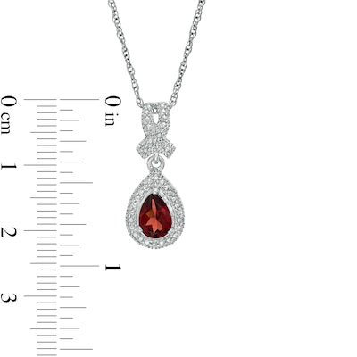 Pear-Shaped Garnet and Diamond Accent Teardrop Frame Pendant and Stud Earrings Set in Sterling Silver