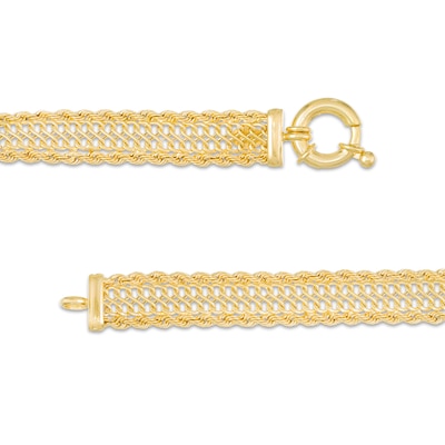 8.9mm S-Link and Rope Chain Triple Row Bracelet in Hollow 14K Gold - 7.5"