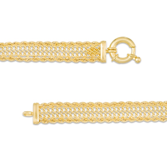 8.9mm S-Link and Rope Chain Triple Row Bracelet in Hollow 14K Gold - 7.5"