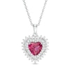 Thumbnail Image 0 of 7.0mm Lab-Created Ruby and White Sapphire Starburst Frame Heart Pendant in Sterling Silver