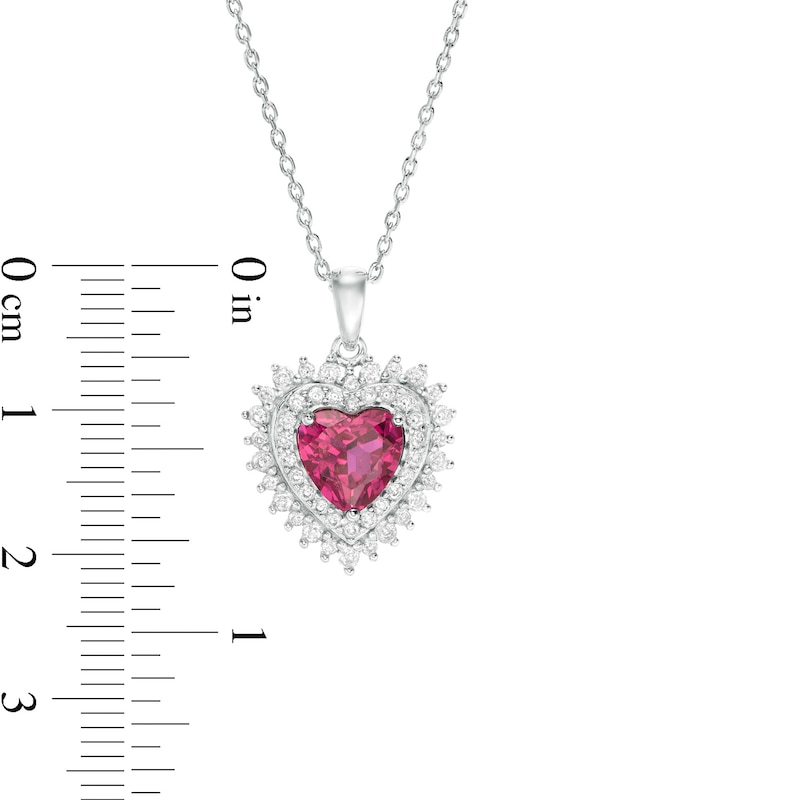 7.0mm Lab-Created Ruby and White Sapphire Starburst Frame Heart Pendant in Sterling Silver