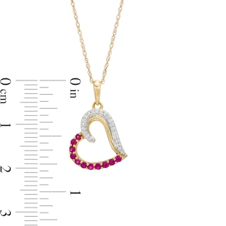 Ruby and 0.065 CT. T.W. Diamond Tilted Heart Pendant in 10K Gold