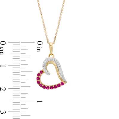 Ruby and 0.065 CT. T.W. Diamond Tilted Heart Pendant in 10K Gold