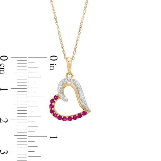 Ruby and 0.065 CT. T.W. Diamond Tilted Heart Pendant in 10K Gold