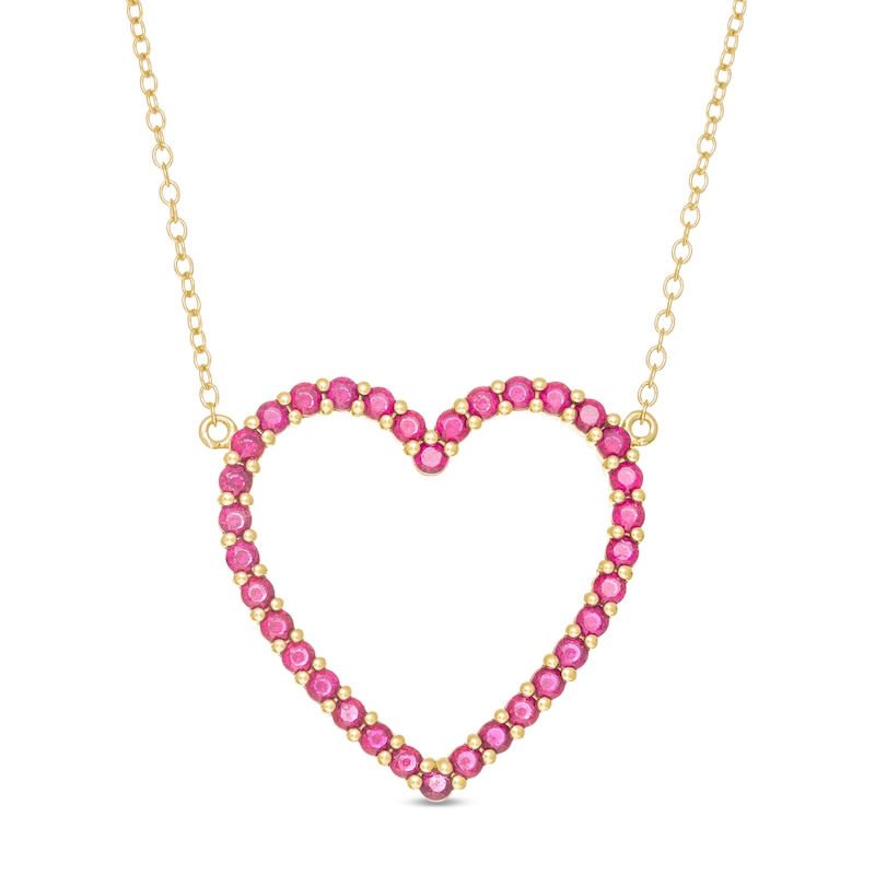 Lab-Created Ruby Heart Outline Necklace in Sterling Silver with 14K Gold Plate