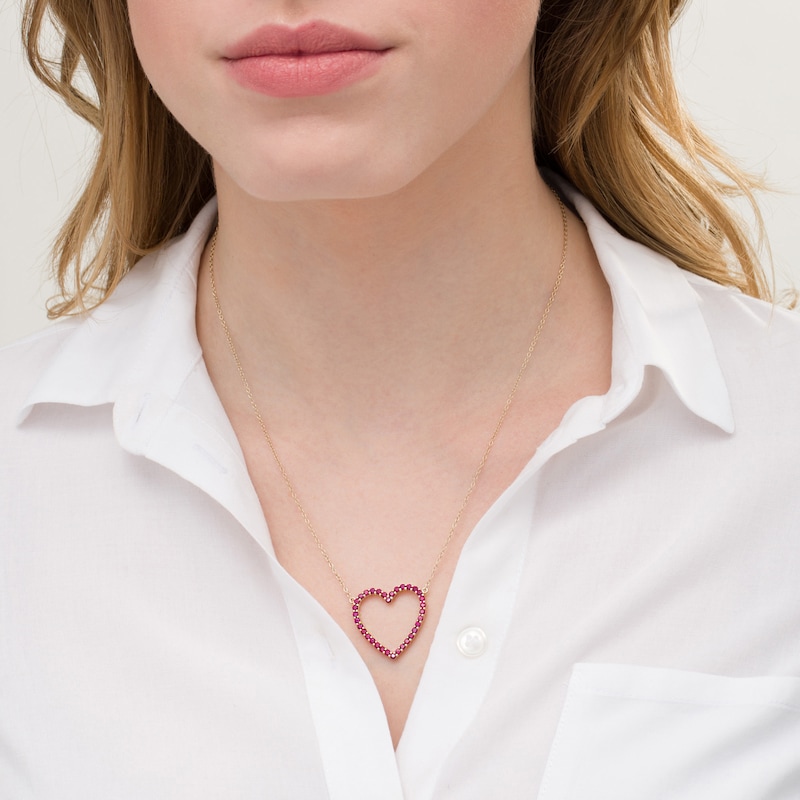 Lab-Created Ruby Heart Outline Necklace in Sterling Silver with 14K Gold Plate