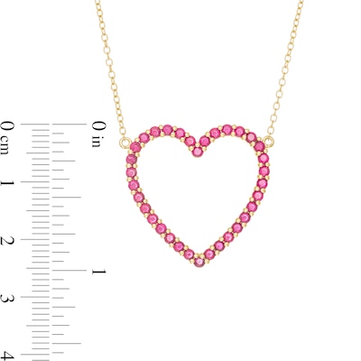 Lab-Created Ruby Heart Outline Necklace in Sterling Silver with 14K Gold Plate