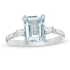 Emerald-Cut Aquamarine and 0.12 CT. T.W. Diamond Engagement Ring in 14K White Gold