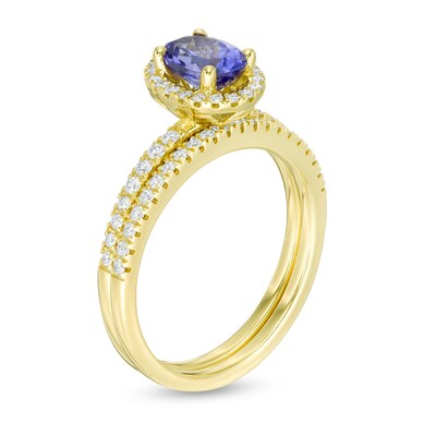 Oval Tanzanite and 0.33 CT. T.W. Diamond Frame Bridal Set in 14K Gold