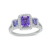 Thumbnail Image 0 of Emerald-Cut Tanzanite and 0.33 CT. T.W. Diamond Frame Three Stone Split Shank Engagement Ring in 14K White Gold