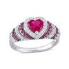 6.0mm Heart-Shaped Lab-Created Ruby and White Sapphire Ripple Shank Ring in Sterling Silver