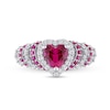 6.0mm Heart-Shaped Lab-Created Ruby and White Sapphire Ripple Shank Ring in Sterling Silver