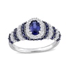 Oval Lab-Created Blue and White Sapphire Ripple Shank Ring in Sterling Silver