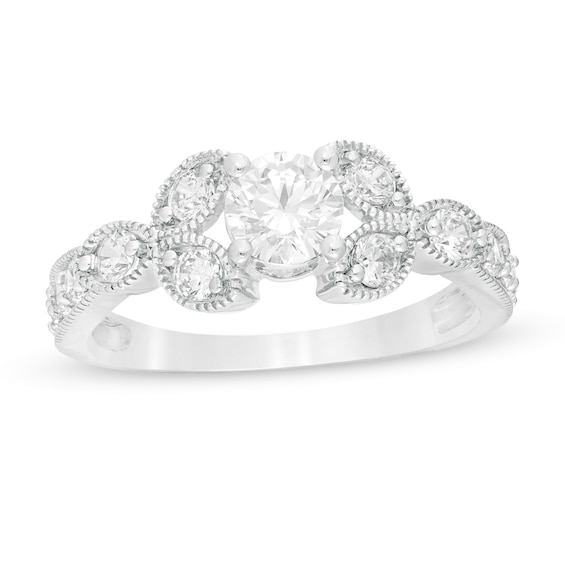 0.95 CT. T.W. Diamond Leaf Sides Vintage-Style Engagement Ring in 10K White Gold