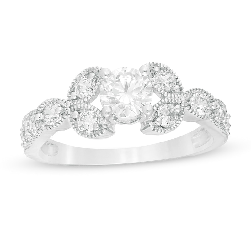 0.95 CT. T.W. Diamond Leaf Sides Vintage-Style Engagement Ring in 10K White Gold|Peoples Jewellers