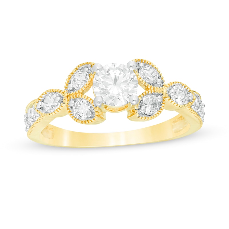 Main Image 1 of 0.95 CT. T.W. Diamond Leaf Sides Vintage-Style Engagement Ring in 10K Gold