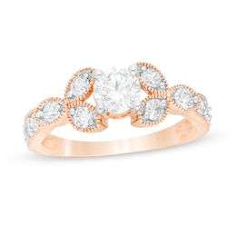 0.95 CT. T.W. Diamond Leaf Sides Vintage-Style Engagement Ring in 10K Rose Gold