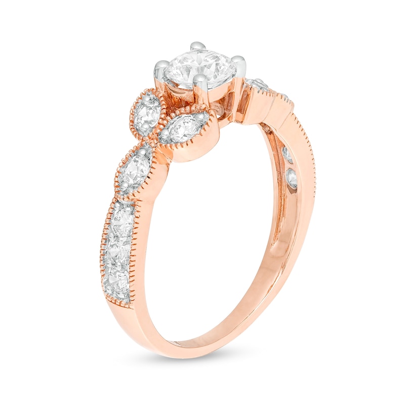 0.95 CT. T.W. Diamond Leaf Sides Vintage-Style Engagement Ring in 10K Rose Gold
