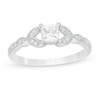 Thumbnail Image 0 of 0.37 CT. T.W. Princess-Cut Diamond Leaf Sides Vintage-Style Engagement Ring in 10K White Gold