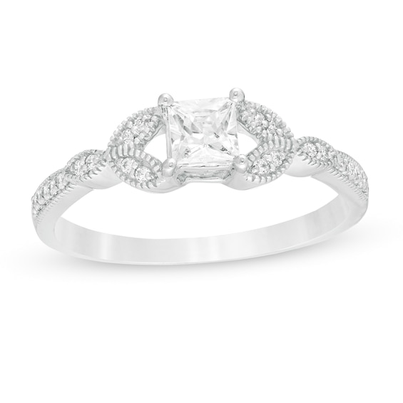 0.37 CT. T.W. Princess-Cut Diamond Leaf Sides Vintage-Style Engagement Ring in 10K Gold