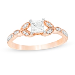 0.37 CT. T.W. Princess-Cut Diamond Leaf Sides Vintage-Style Engagement Ring in 10K Rose Gold