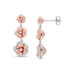 Thumbnail Image 0 of Lab-Created White Sapphire and 0.10 CT. T.W. Diamond Flower Trio Drop Earrings in Sterling Silver and Rose Rhodium