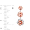 Thumbnail Image 2 of Lab-Created White Sapphire and 0.10 CT. T.W. Diamond Flower Trio Drop Earrings in Sterling Silver and Rose Rhodium