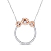 Lab-Created White Sapphire Flower Trio Circle Necklace in Sterling Silver and Rose Rhodium