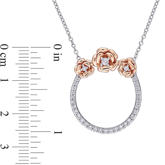 Lab-Created White Sapphire Flower Trio Circle Necklace in Sterling Silver and Rose Rhodium