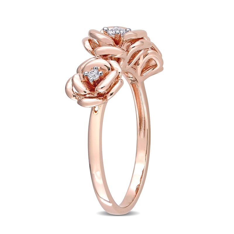 Lab-Created White Sapphire Flower Trio Ring in Sterling Silver with Rose Rhodium|Peoples Jewellers