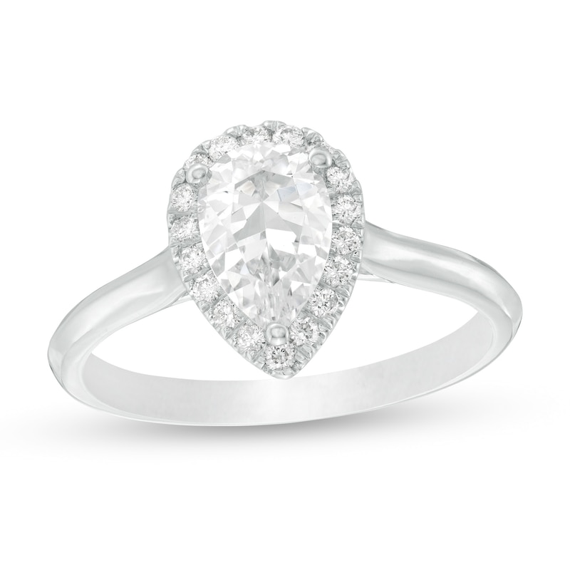 1.11 CT. T.W. Certified Pear-Shaped Diamond Frame Engagement Ring in 14K White Gold (I/I2)|Peoples Jewellers