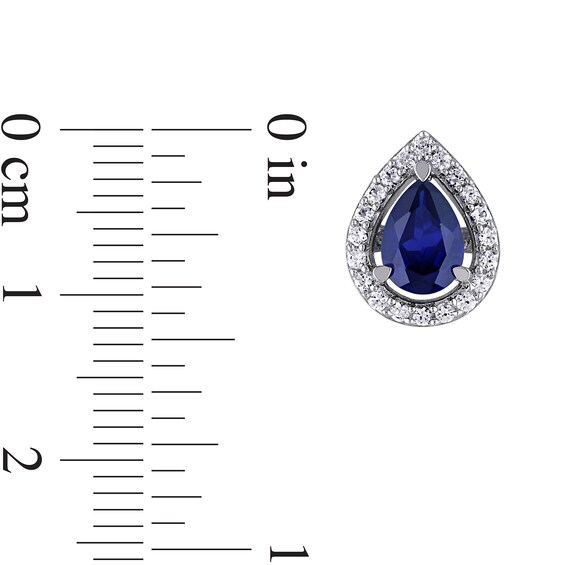 Pear-Shaped Lab-Created Blue and White Sapphire Teardrop Frame Stud Earrings in Sterling Silver