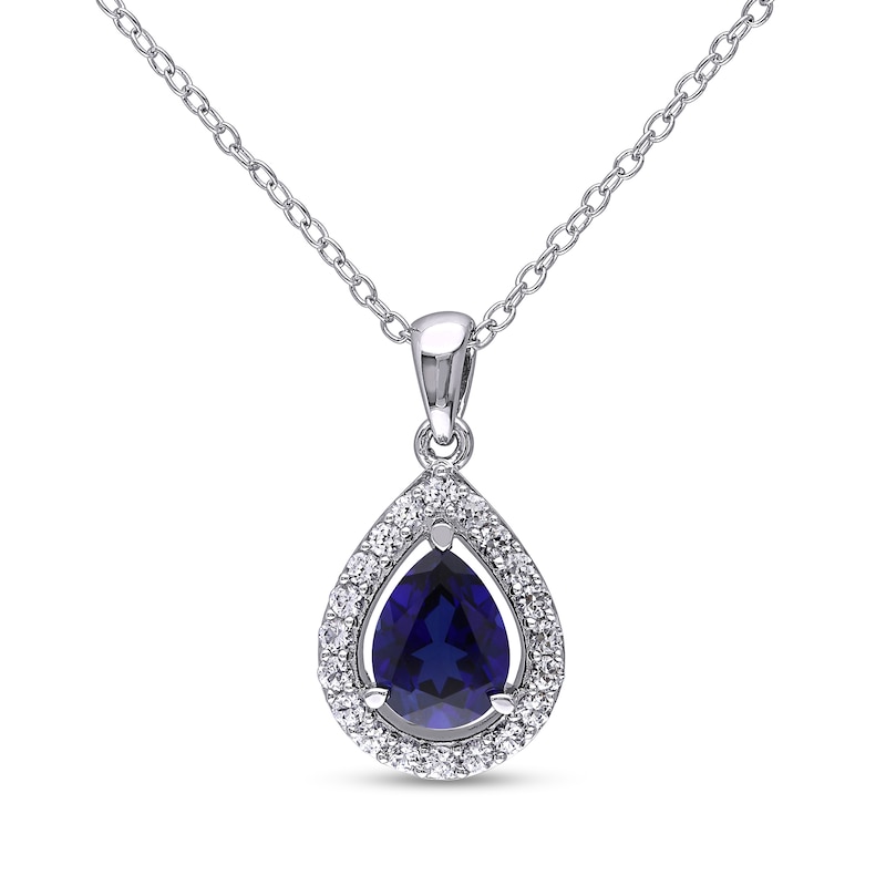 Pear-Shaped Lab-Created Blue and White Sapphire Teardrop Frame Pendant in Sterling Silver|Peoples Jewellers