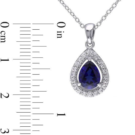 Pear-Shaped Lab-Created Blue and White Sapphire Teardrop Frame Pendant in Sterling Silver