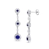 Thumbnail Image 1 of Lab-Created Blue and White Sapphire Frame Graduated Drop Earrings in Sterling Silver