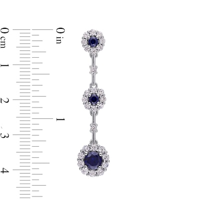 Lab-Created Blue and White Sapphire Frame Graduated Drop Earrings in Sterling Silver