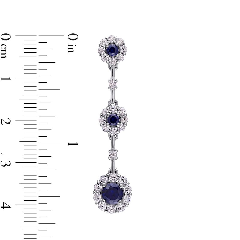 Main Image 3 of Lab-Created Blue and White Sapphire Frame Graduated Drop Earrings in Sterling Silver